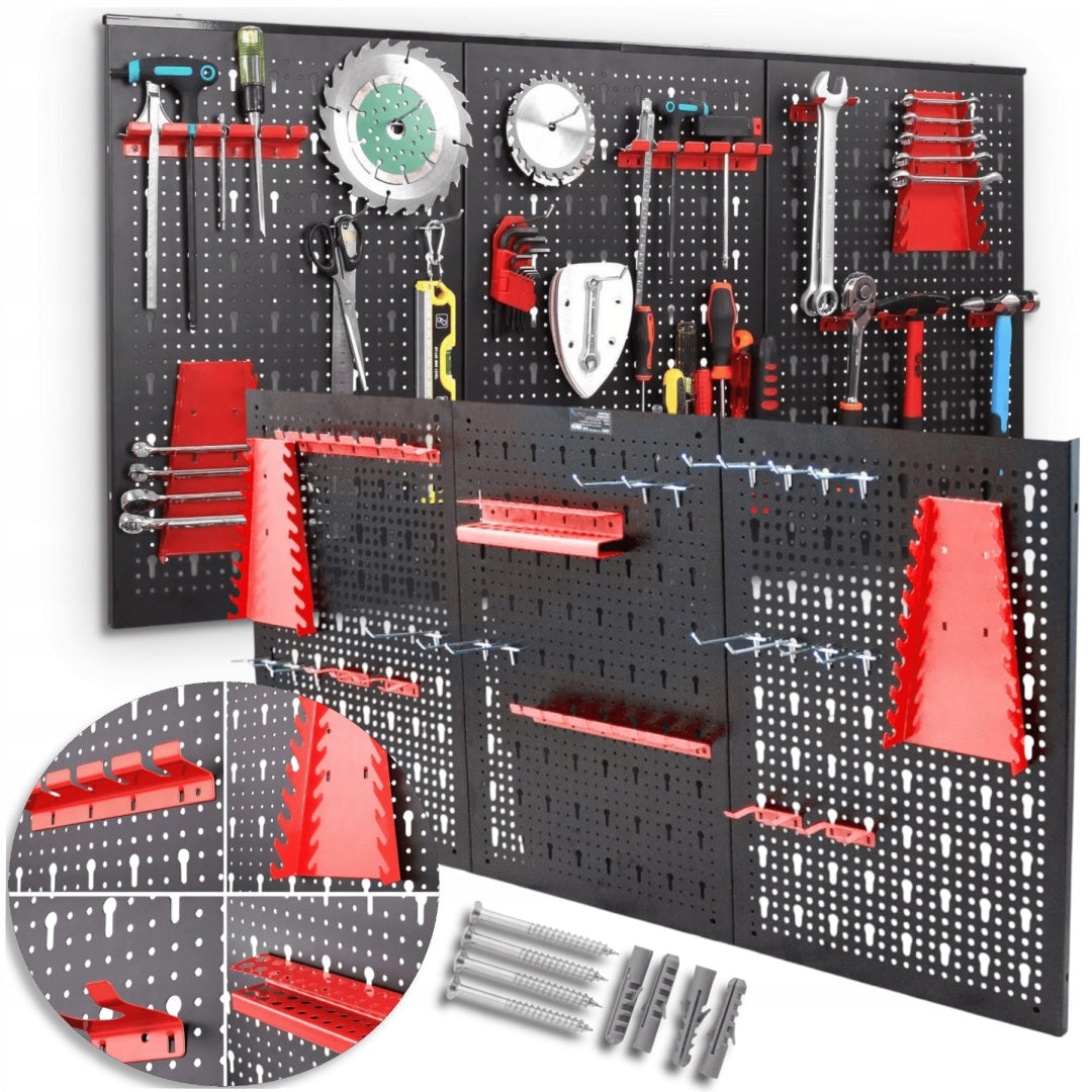 Perforated tool workshop board 120x60 cm set of 25 handles