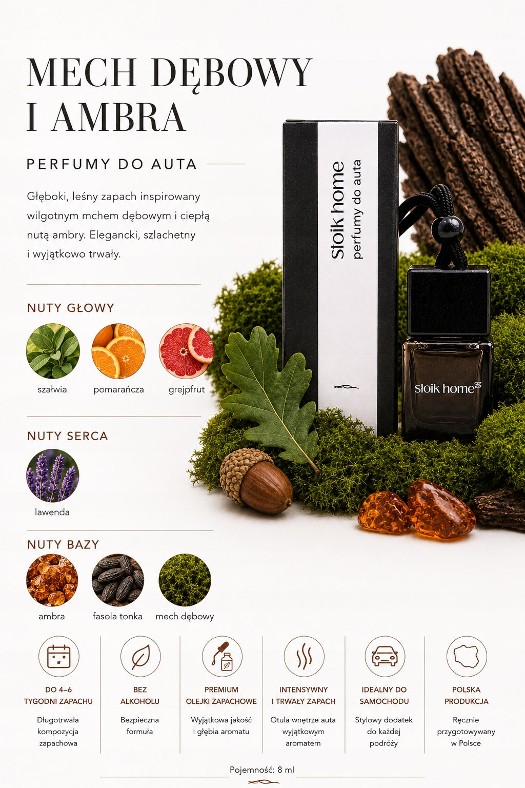 Perfume for car Mech Oak and Ambra – car fragrance 8 ml – Słoik Home Manufacturer Słoik Home