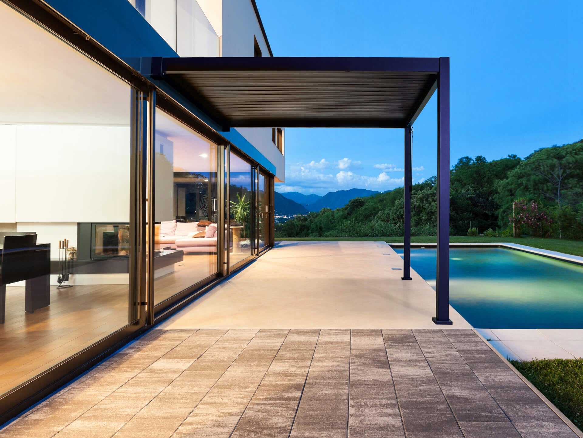 Pavillon Pergola Premium Wall 3x4 wird an der Wand montiert, grau 