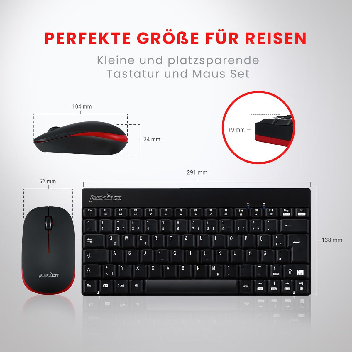 Perixx keyboard wireless optical mouse AES 2.4GHz black Keyboard type membrane