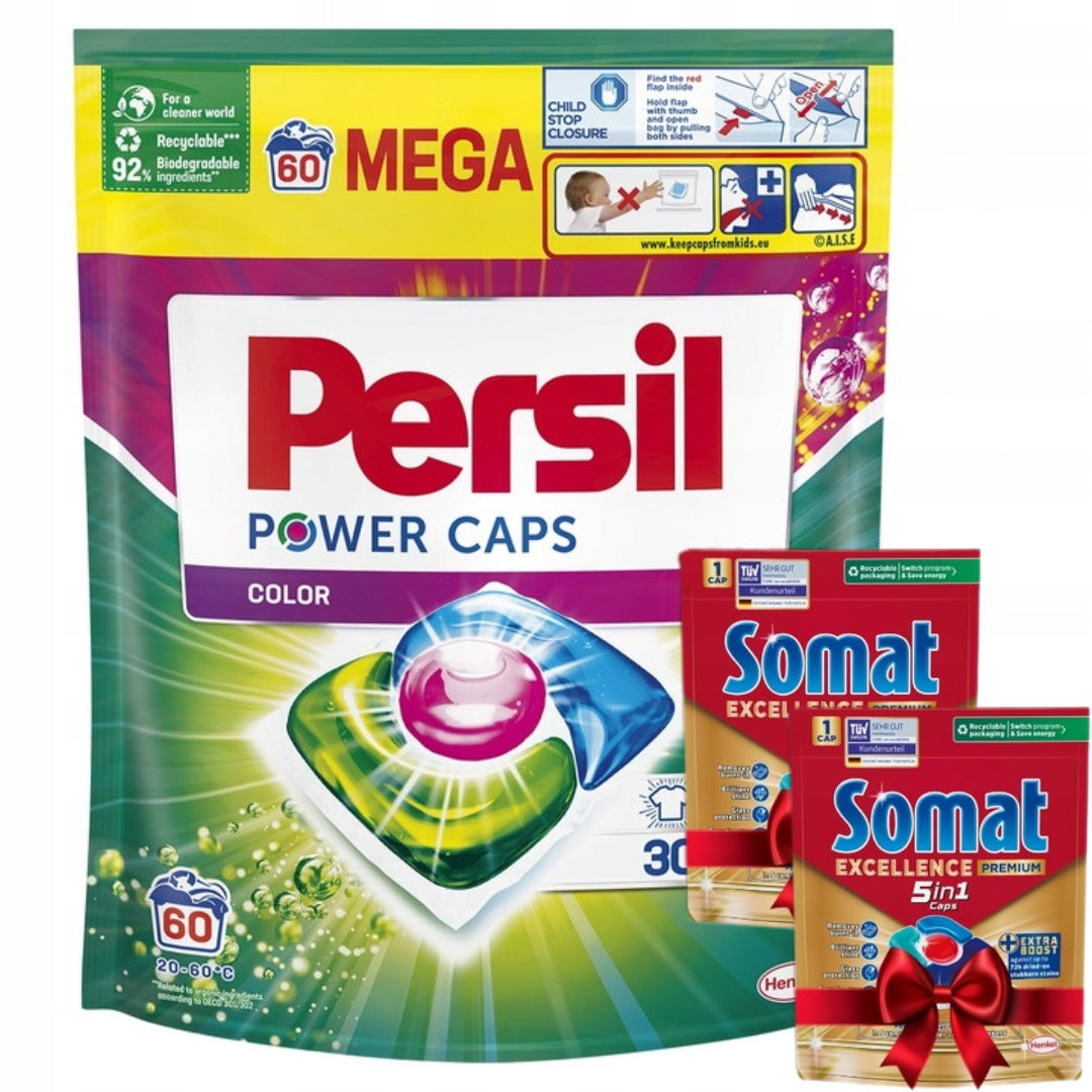 Persil Power Caps Colour Washing Capsules 60 Pack + Freebie x2
