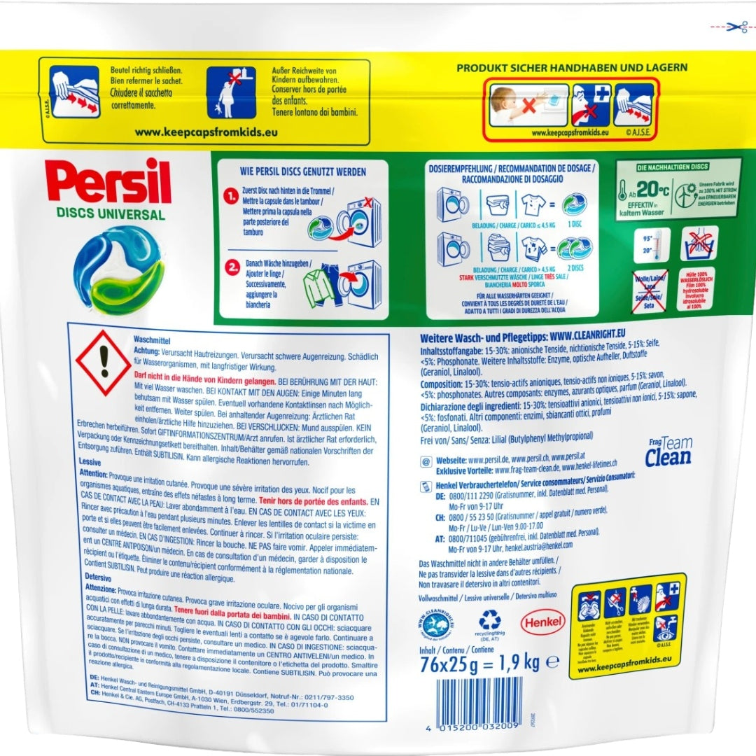 Persil Universal 4in1 DISCS Universal Washing Capsules from Germany 76 pcs. Manufacturer code 4015200032009
