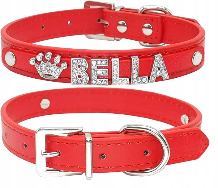 Personalized Leather Collar With Name For Cat Dog RED