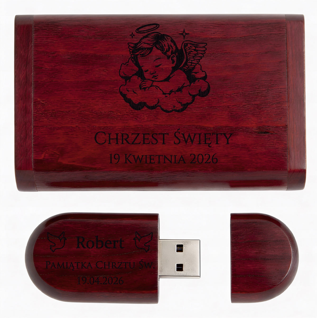 Personalized Wooden Pendrive 32GB USB 2.0 Engraving for Baptism