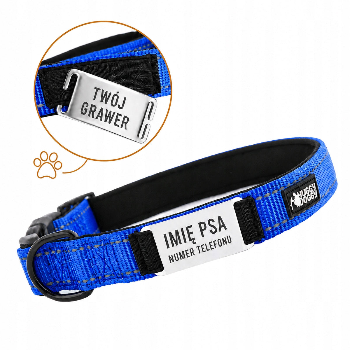 Personalized dog collar with engraving with name HUGGY DOGGY XS Packaging status original