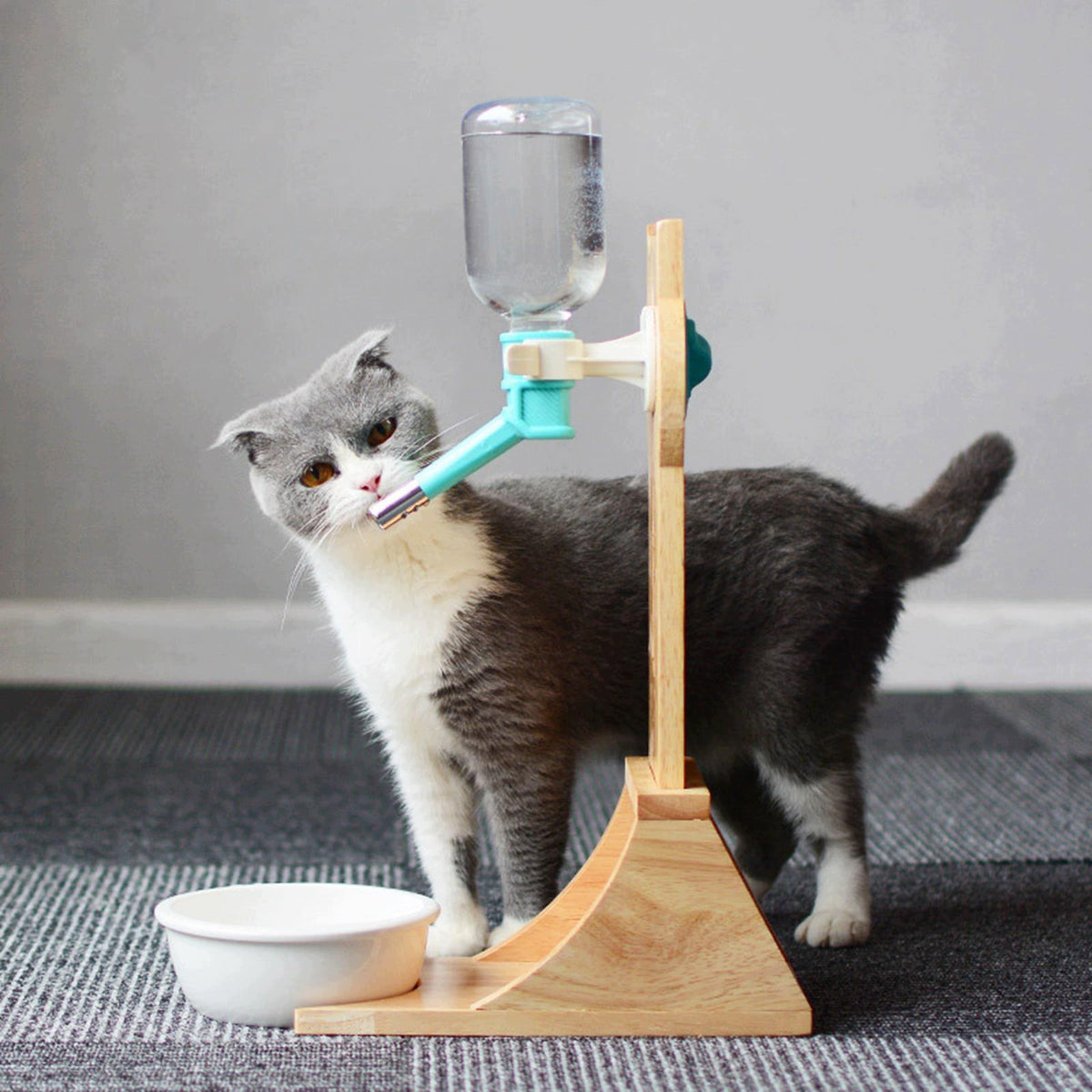 Pet Dog Cat Drinking Water Feeder Rack Elevated Wooden Fountain Stand