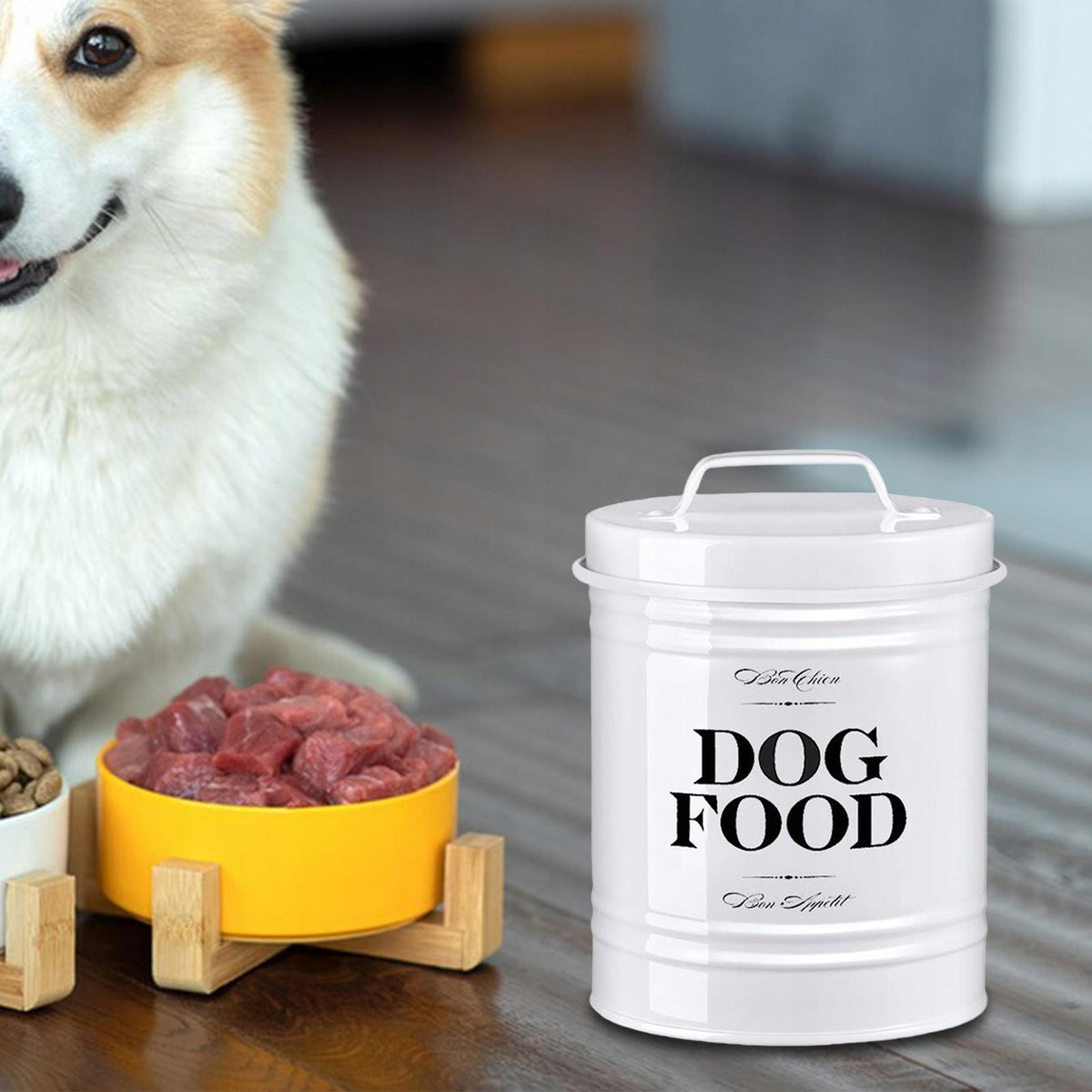 Pet Food Storage Container for Dogs Cats Pet Station Kitchen White