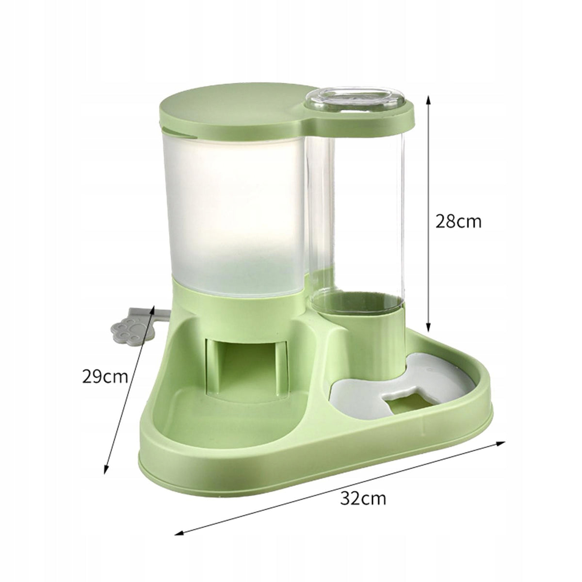 Pet Food and Water Dispenser Set Pets Feeder Waterer Stable Base Easy green Packaging status original