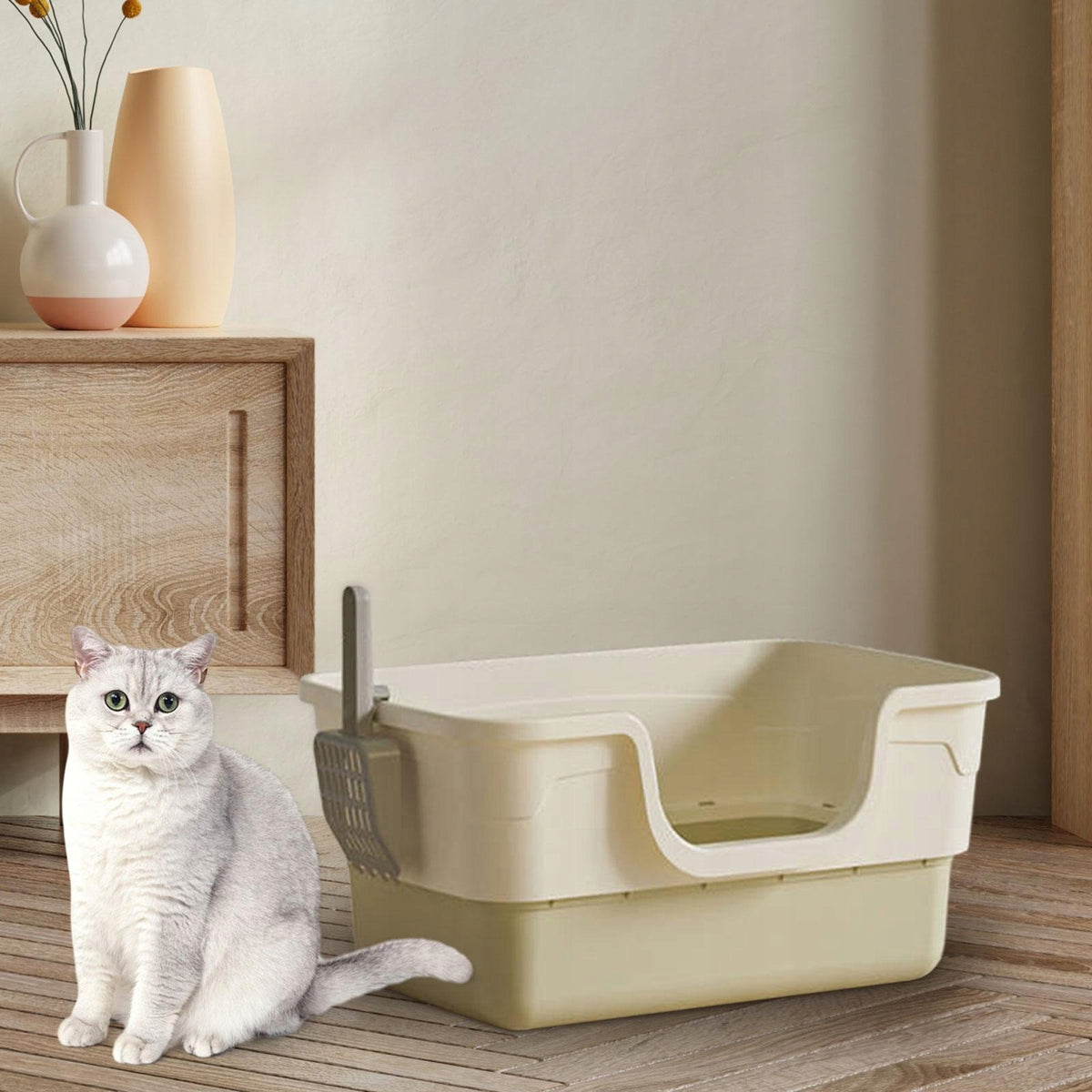 Pet Litter Box with Cat Scoop Cat Box Anti Splashing Kitty Litter green