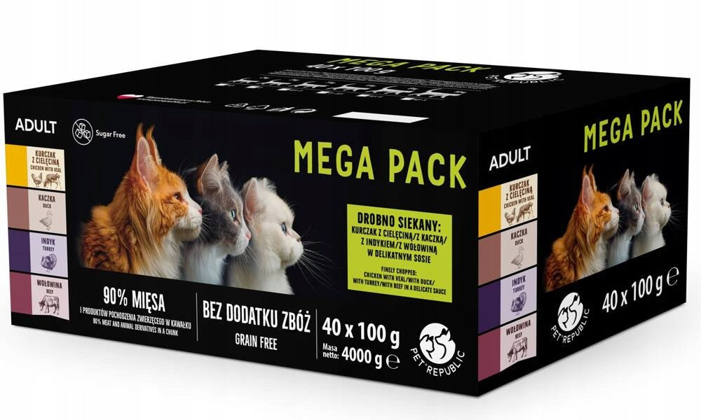 Pet Republic MEGA PACK wet cat food 4 flavors sachet 40x100g Brand Pet Republic