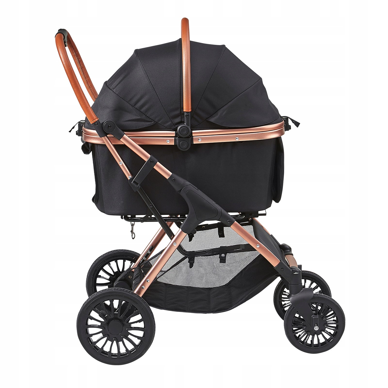Pet Stroller 4 Wheels Rotate Brakes 29.9kg Capacity Detachable Black Main material fabric