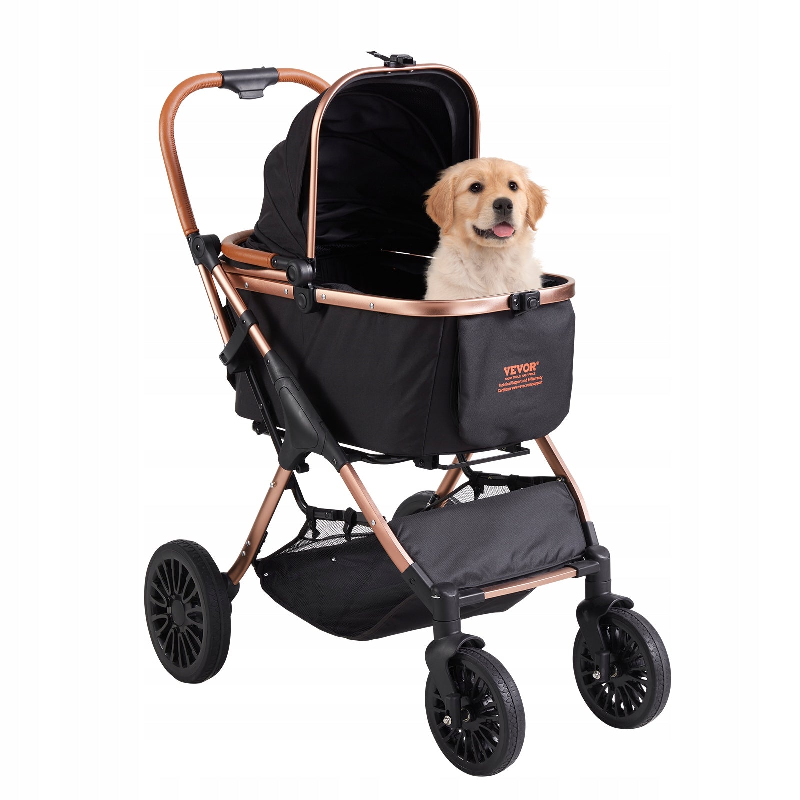 Pet Stroller 4 Wheels Rotate Brakes 29.9kg Capacity Detachable Black Size M