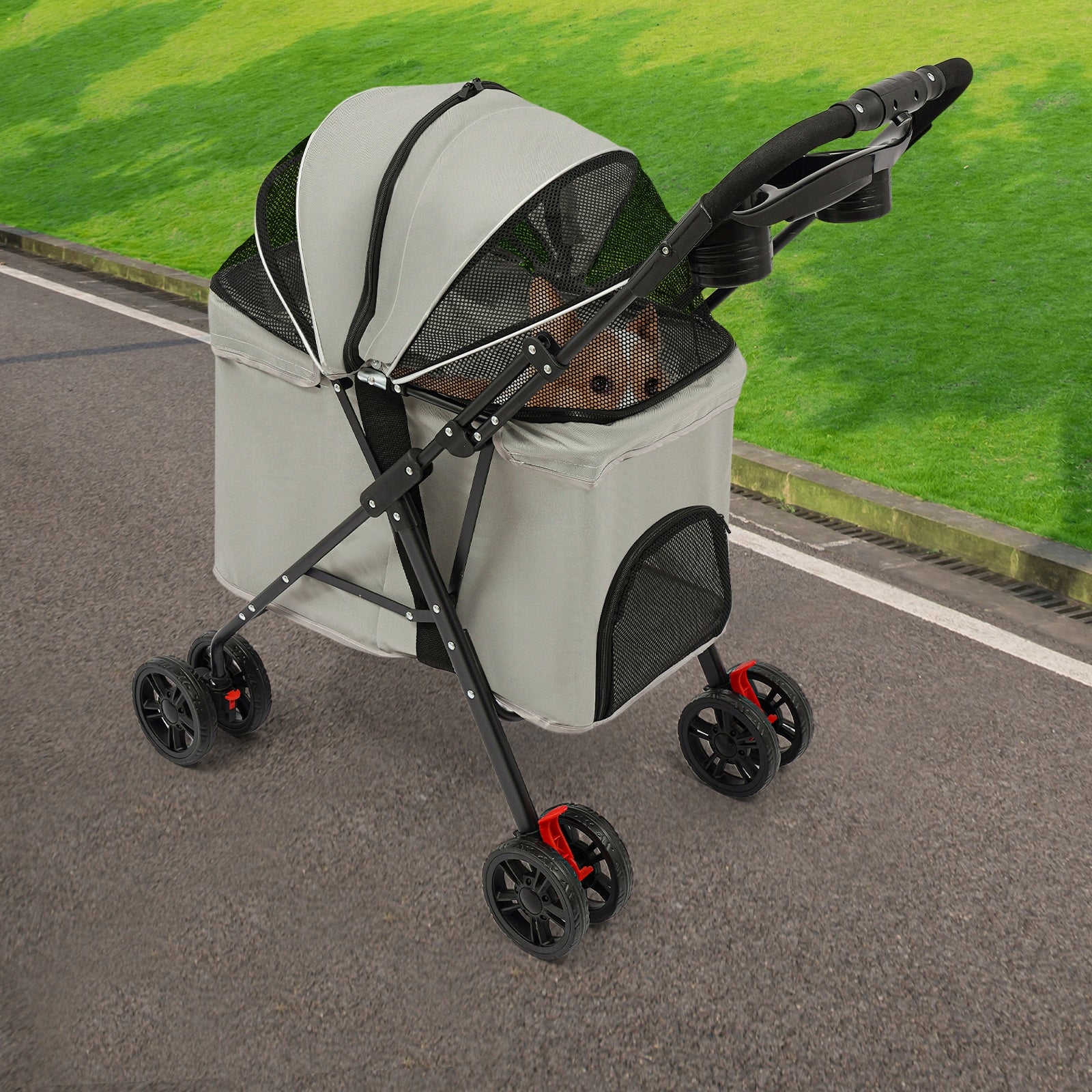 Pet Trolley, Pet Stroller, Grey Foldable Carrier for Cat & Dog, 62*50*98cm Brand no brand