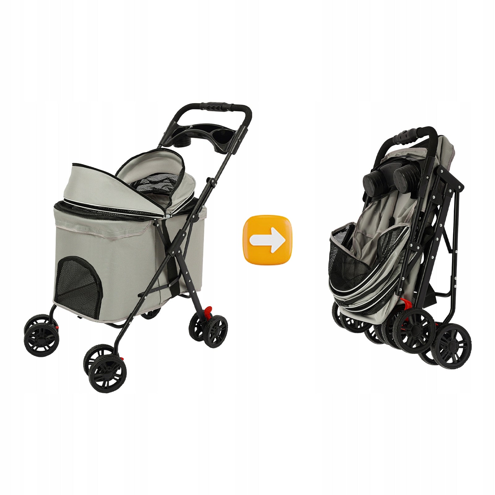 Pet Trolley, Pet Stroller, Grey Foldable Carrier for Cat & Dog, 62*50*98cm Trade name Pet Trolley