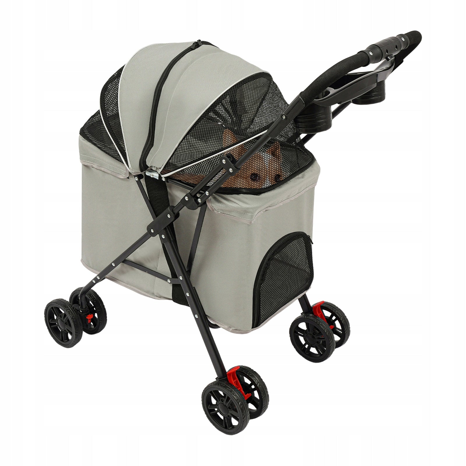 Pet Trolley, Pet Stroller, Grey Foldable Carrier for Cat & Dog, 62*50*98cm