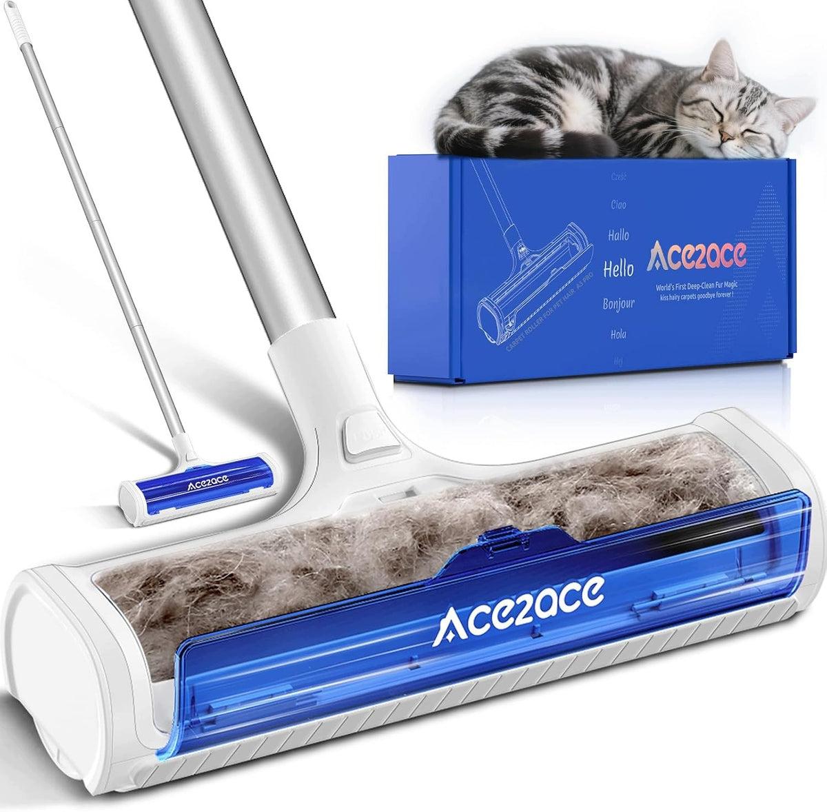 Pet hair brush with long handle 1,5 m