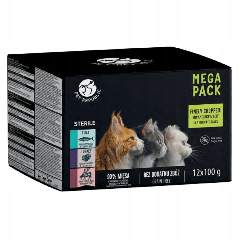 PetRepublic cat food after sterilization MIX 3 flavors 12x100g