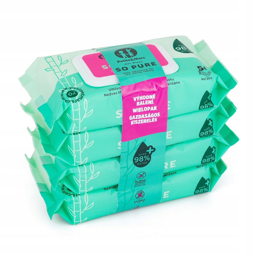 Petite&Mars Bamboo Wet Wipes Biodegradable 4x56 Pack 4 Pack Packaging status original