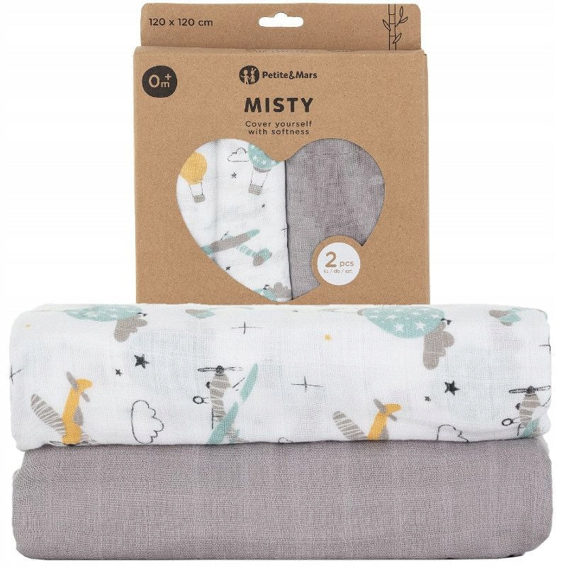 Petite&Mars MUSLIN SWADDLE 120x120cm 2pcs Grey