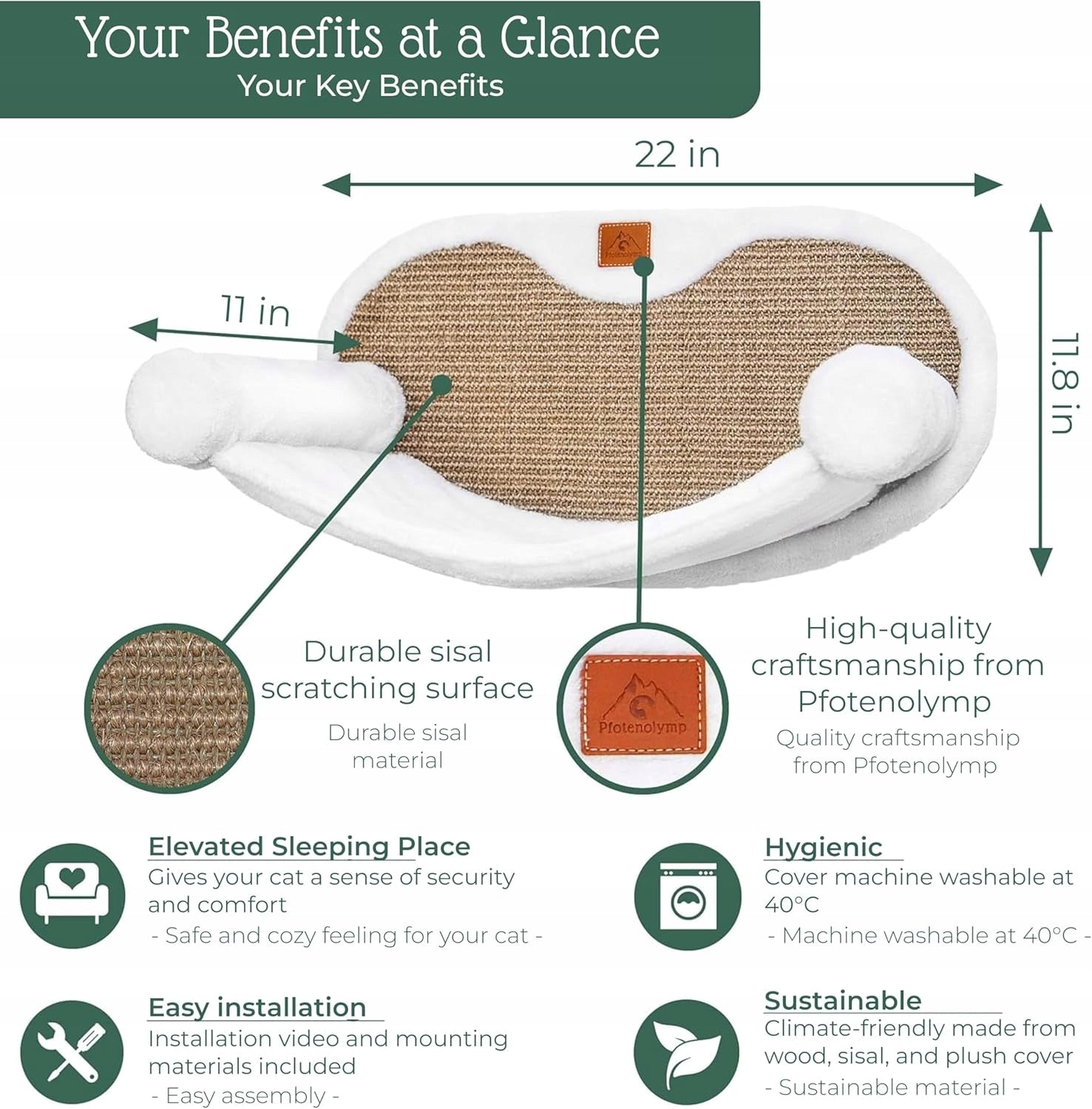 Pfotenolymp Wall Hammock for Cat Couch Scratcher up to 10 kg White Packaging status original