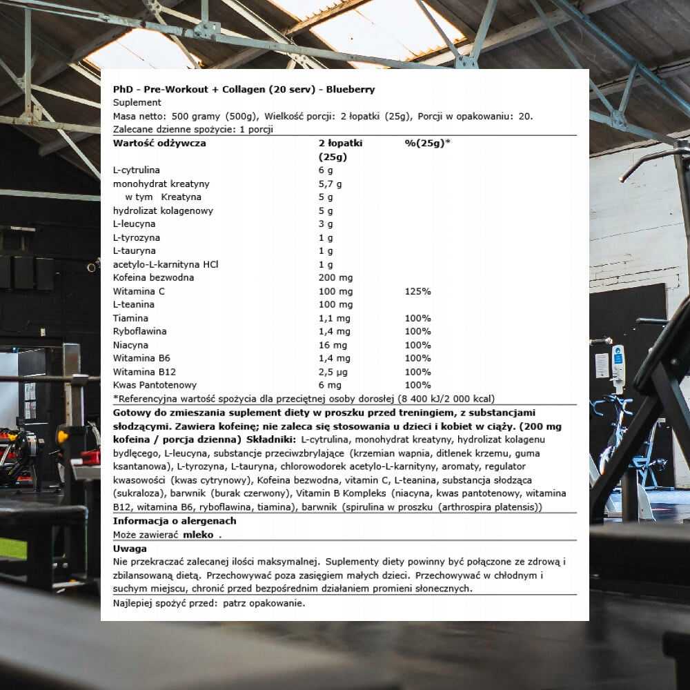 PhD Pre-Workout + Collagen (20 servings) Blueberry Packaging status original