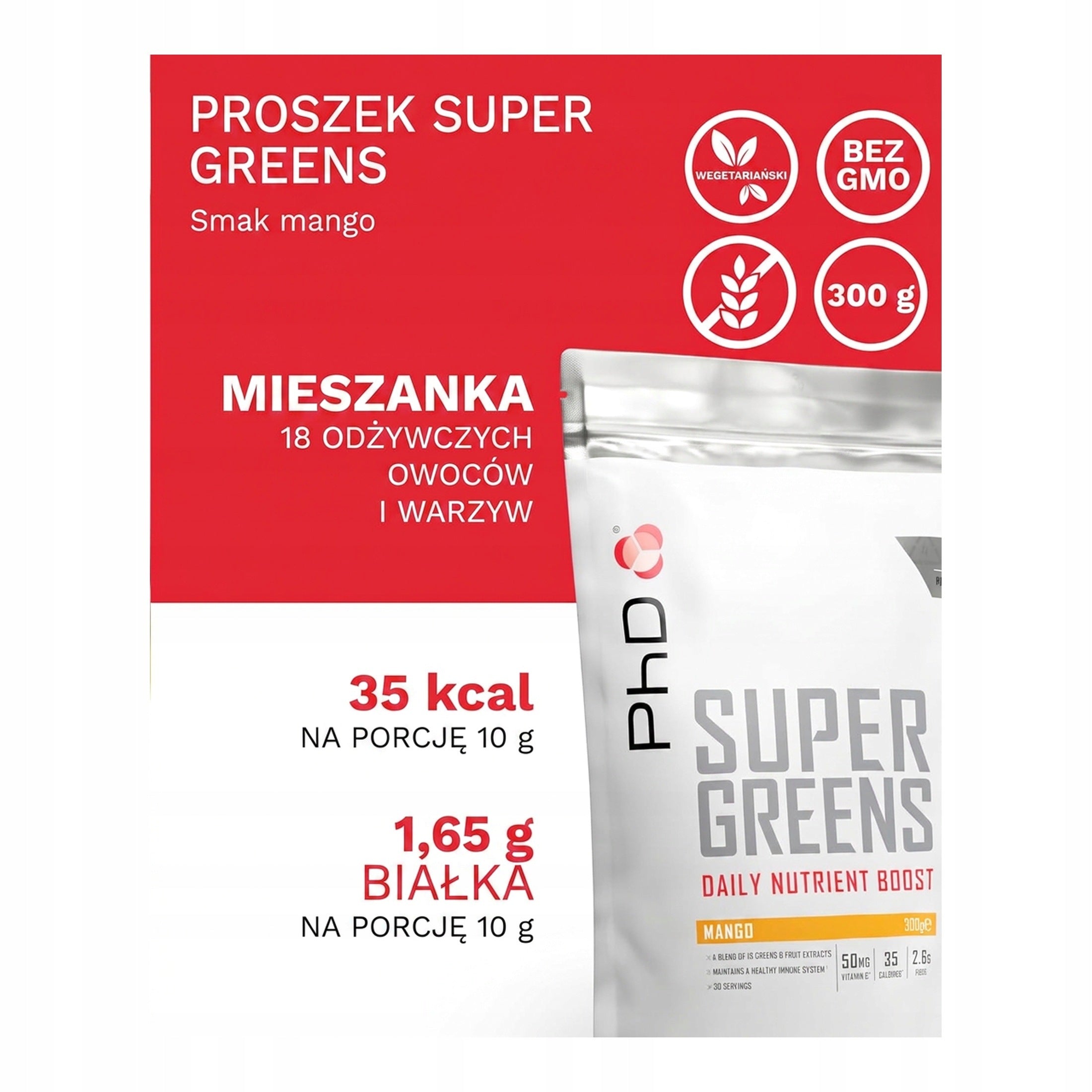 PhD Super Greens Mango 300g Expiration date not specified