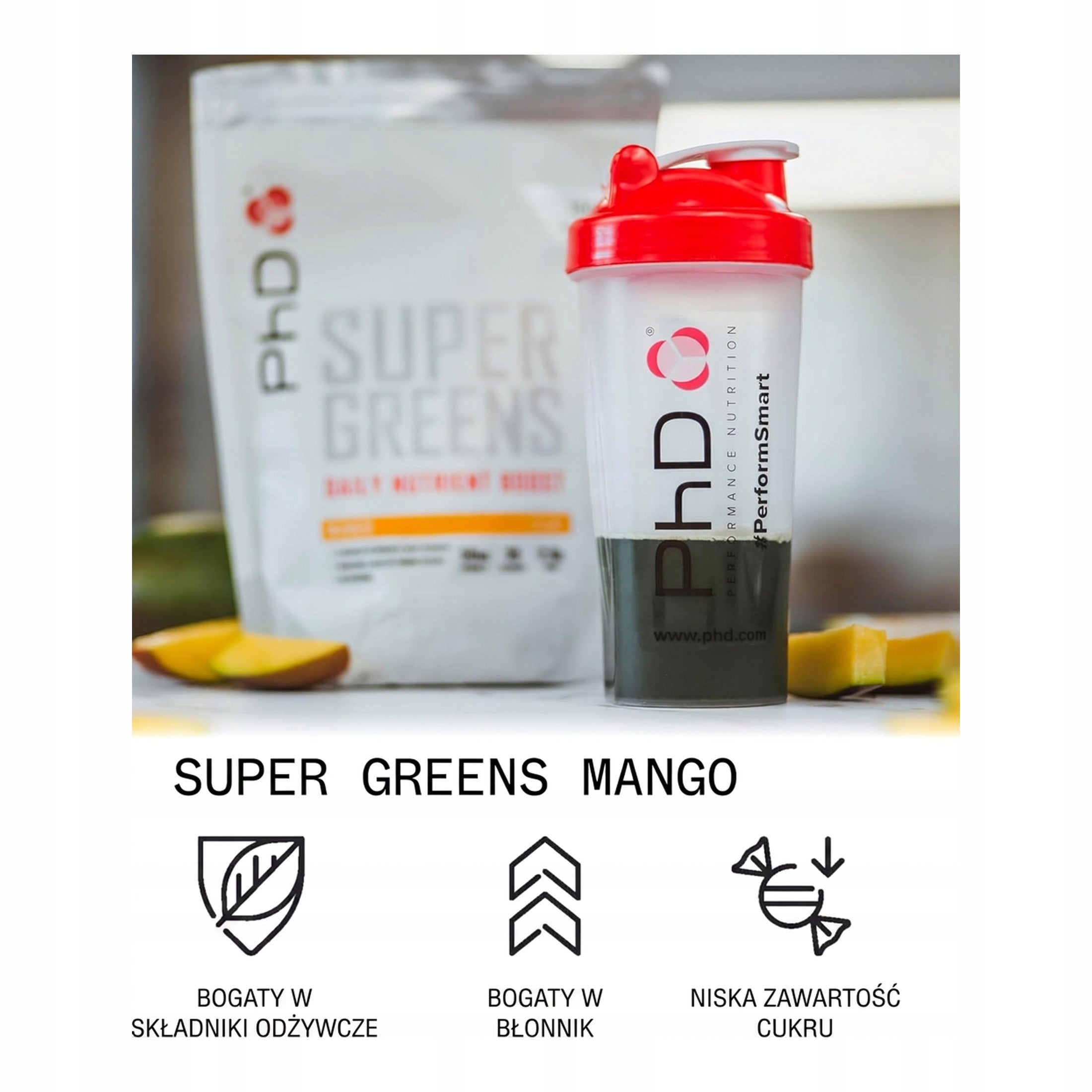 PhD Super Greens Mango 300g Packaging status original