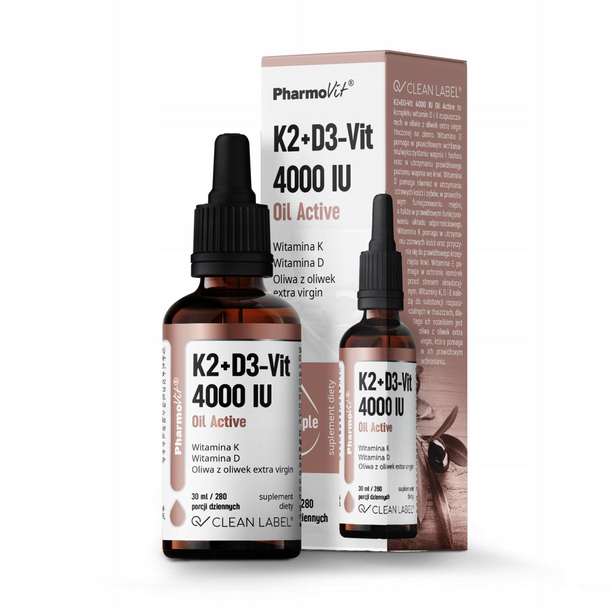 Pharmovit Clean Label K2+D3-Vit 4000 IU Oil Active, Dietary Supplement, 30 ml