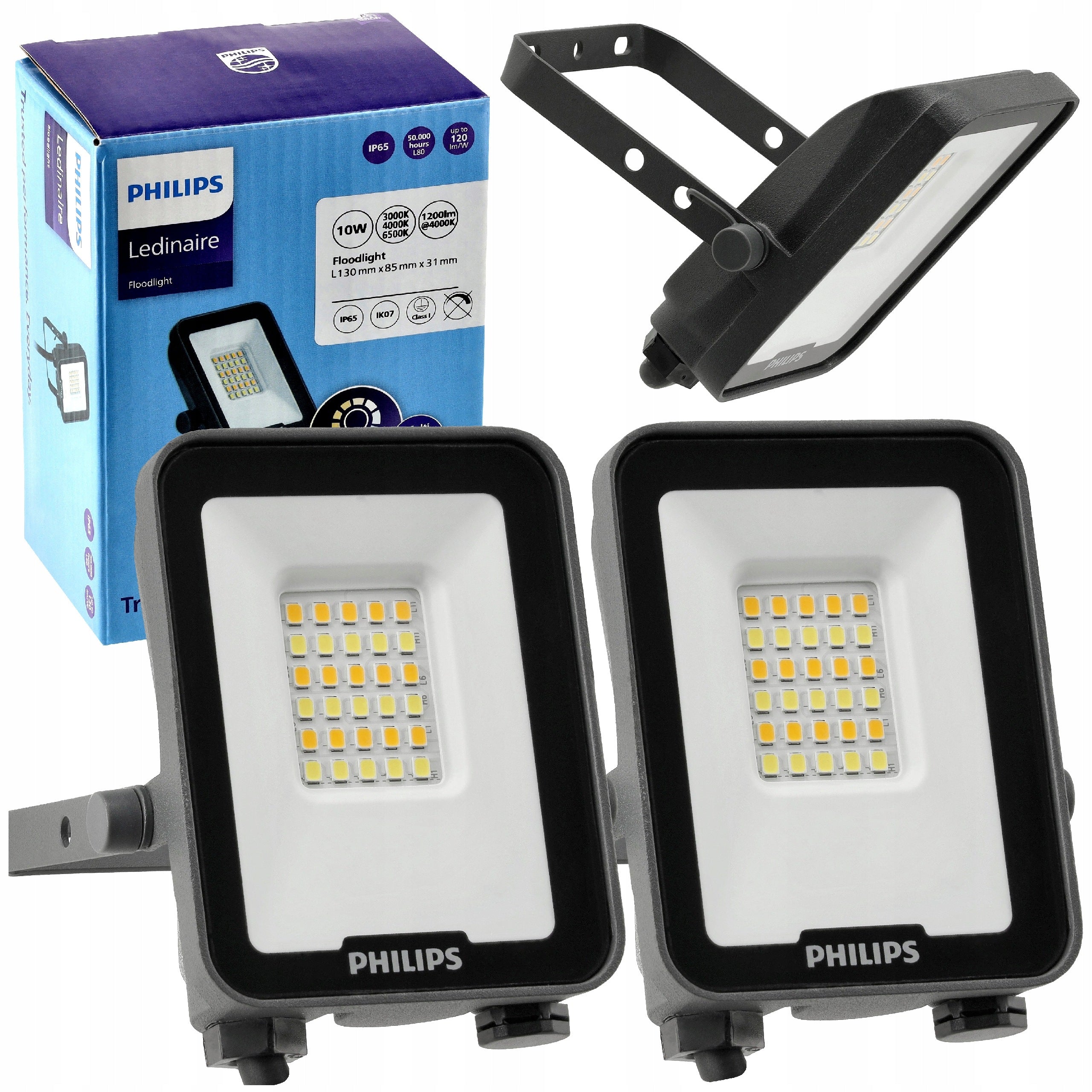 Philips LED Floodlight 10W 1200lm CCT IP65 Ledinaire Lamp Outdoor x2