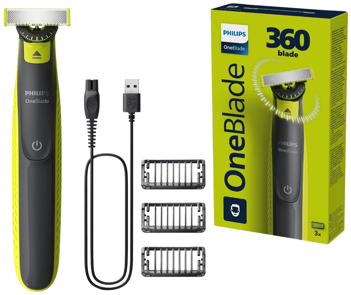 Philips OneBlade Shaver with 360 Blade and 3 Beard Caps QP2724/23