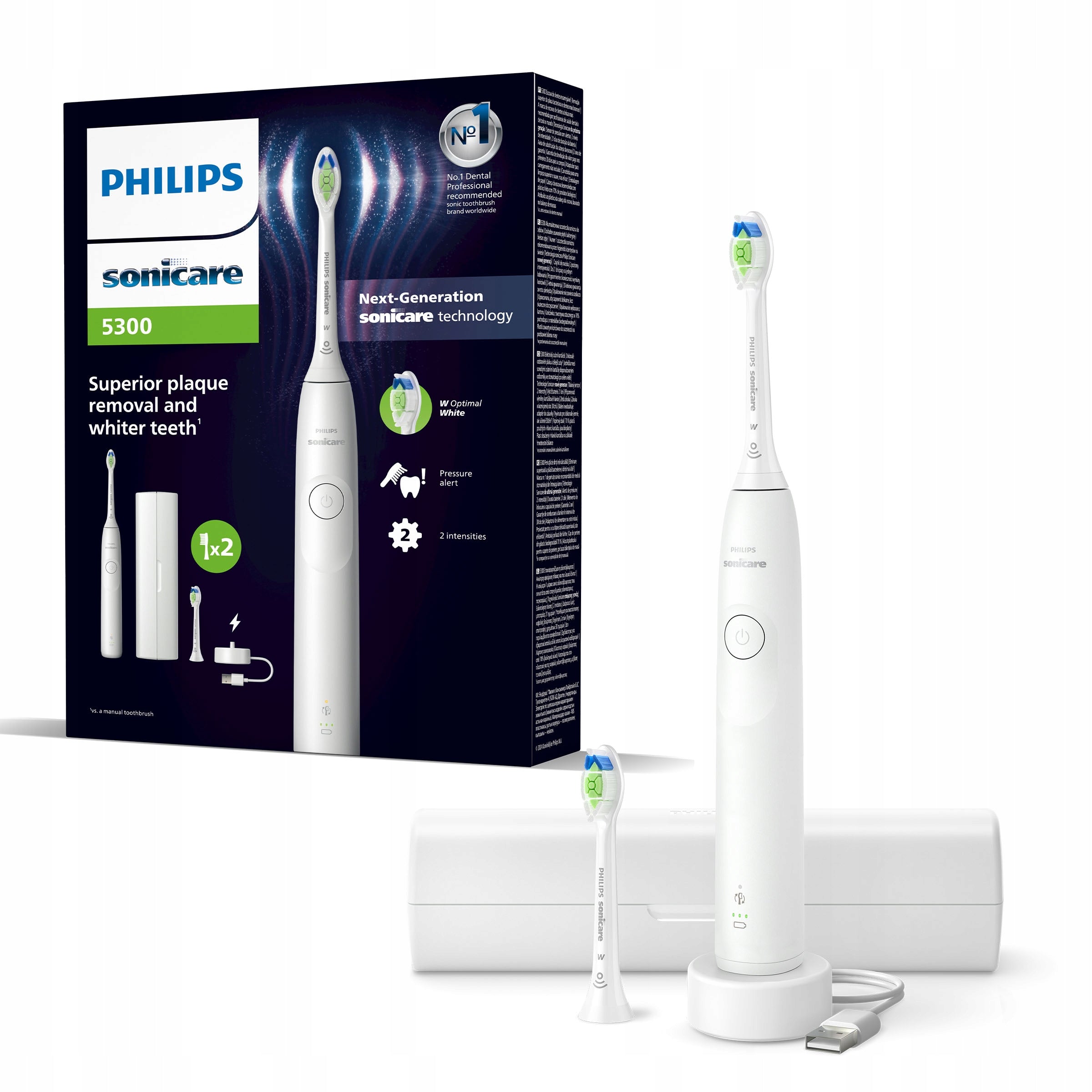 Philips Sonicare 5300 sonic toothbrush white case 2 tips HX7108/03