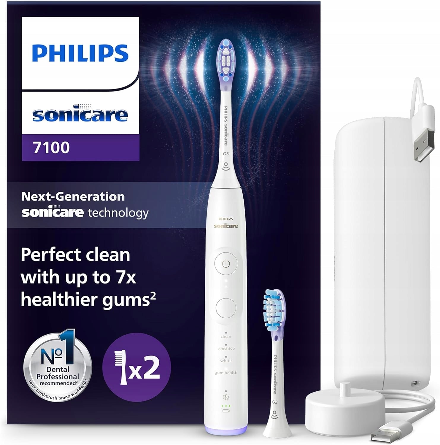 Philips Sonicare 7100 sonic toothbrush with case application white HX7420/02