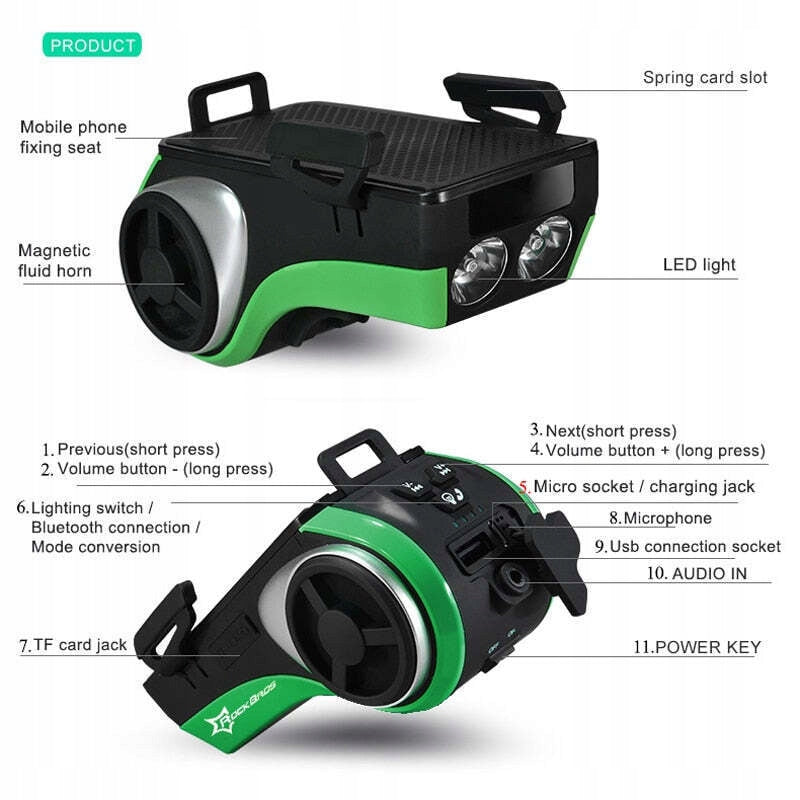 Phone Holder ROCKBROS ZX006 Bell Flashlight Model lampka telefon głośnik Bluet. Power Bank dzwonek