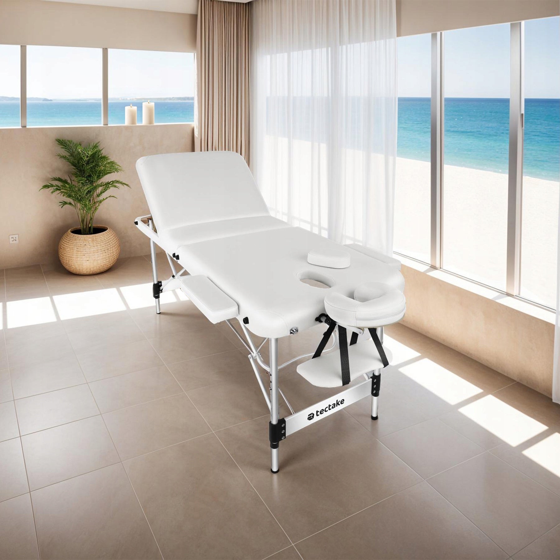 Phuket 3-Zone Massage Table, Carry Bag, Aluminum Frame Color white