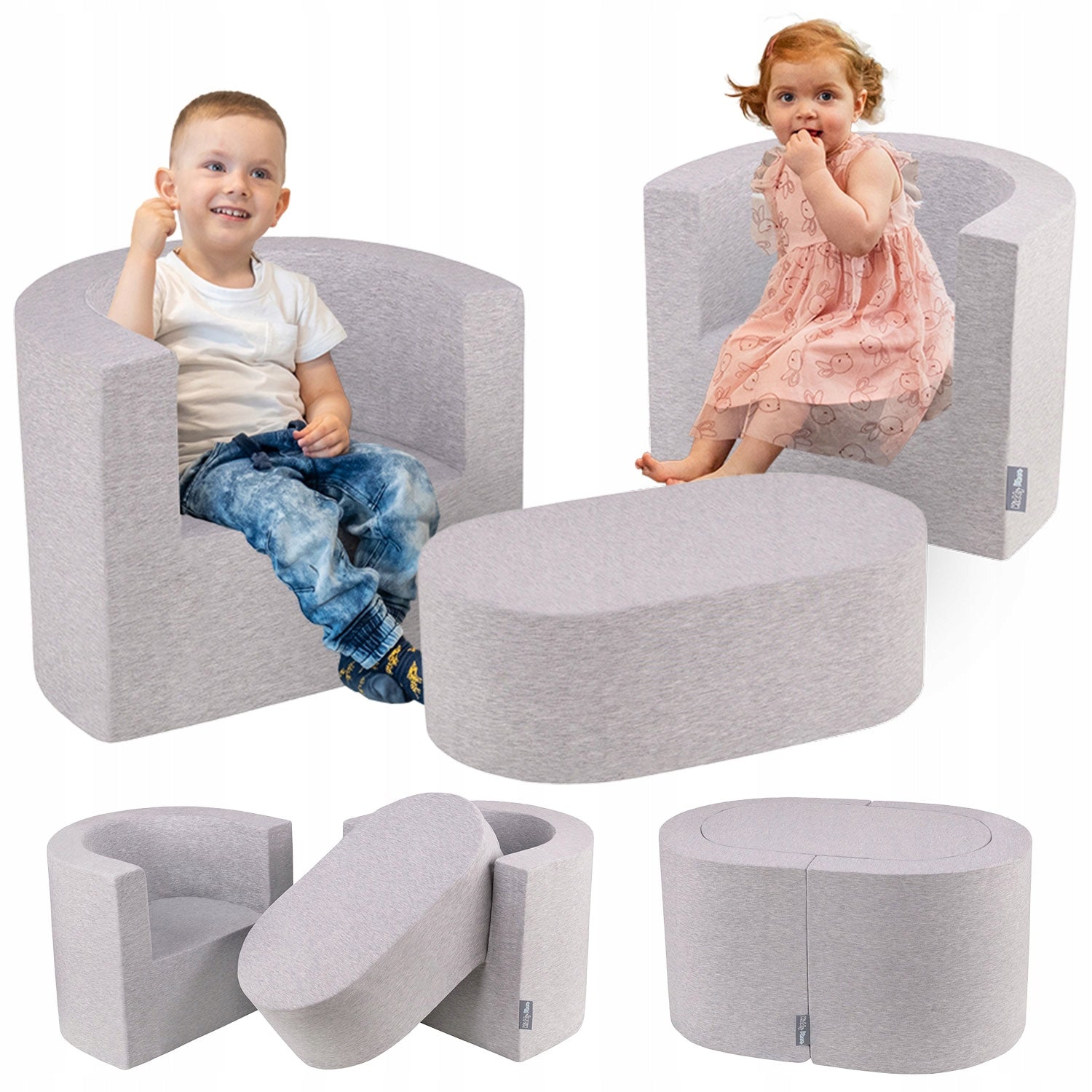 Schaumstoffsessel mit Tisch KiddyMoon, grau 