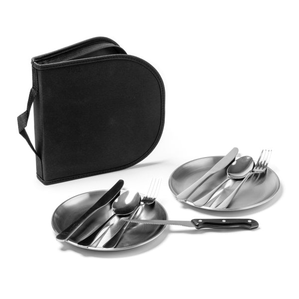 Picnic set hiking camping cutlery plates metal 2 os RPET case