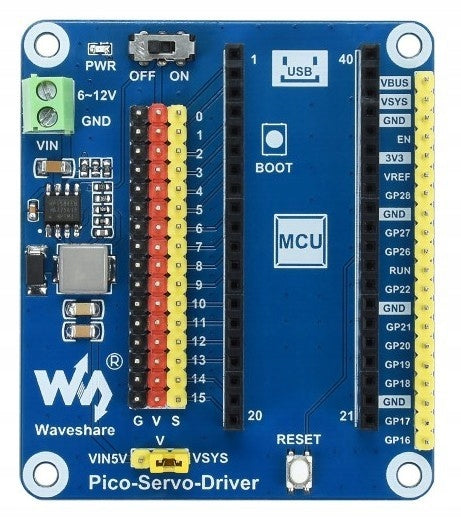 Pico-Servo-Driver - module for servo control Batteries included no
