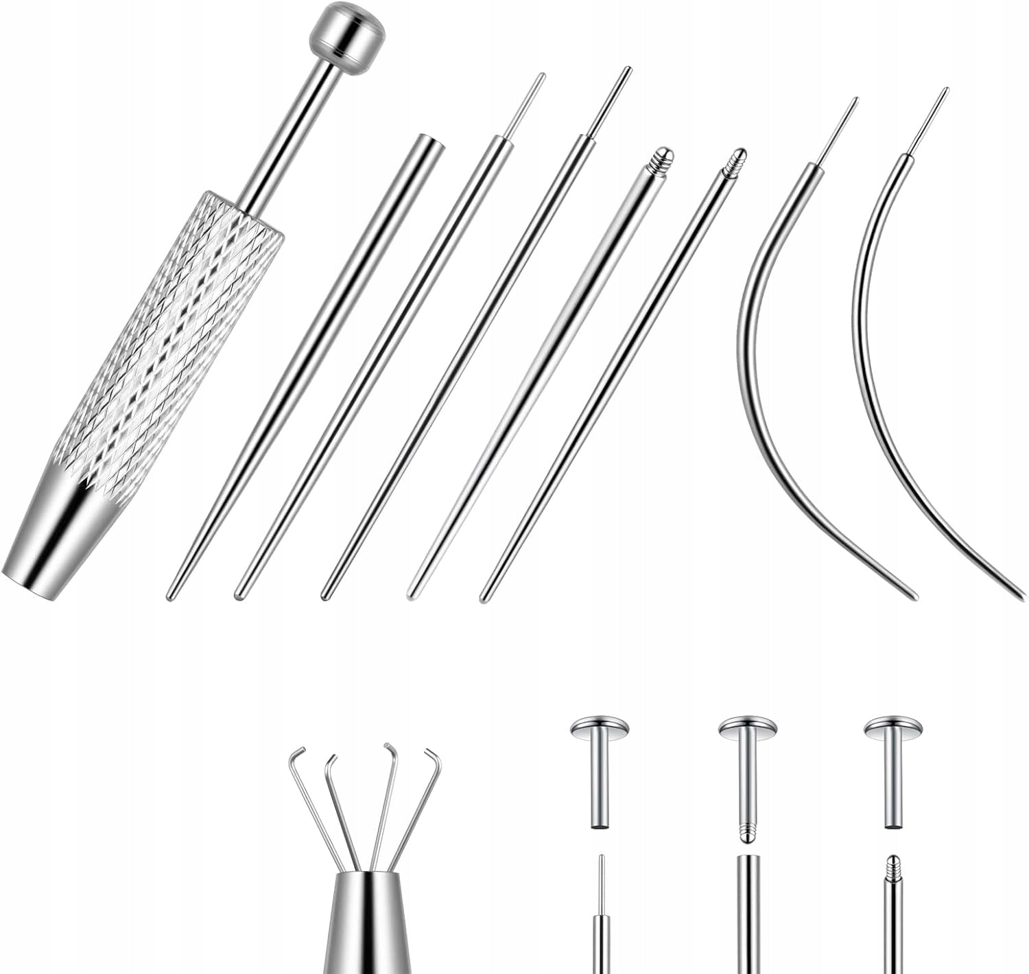 Piercing set, 16 g, 18 g, 6 pieces, stal stainless, for ears, nose, w