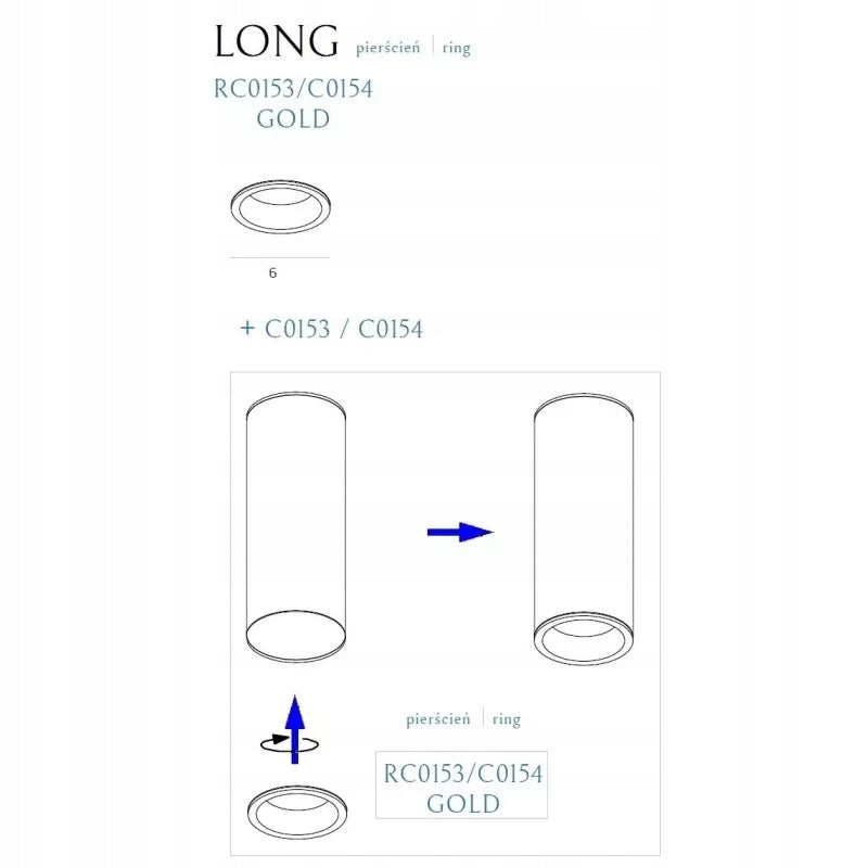 Dekoratyvinis žiedas šviestuvams Maxlight Long kolekcijos auksinis RC0153/C0154