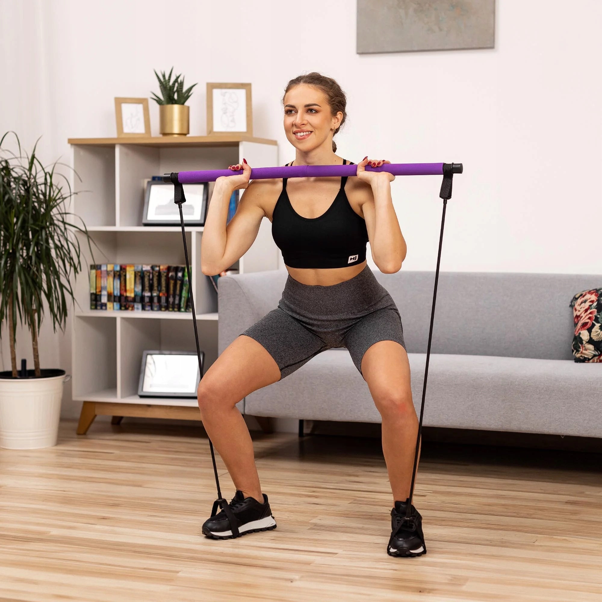 Pilates Bar Exercise Stick Rubber Resistance Expanders with Bar Brand Hop-Sport