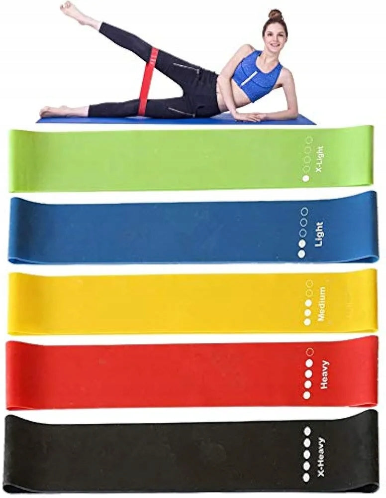 Pilates Fitness Exercise Rubber Tape 5 Different Levels Set of 5pcs