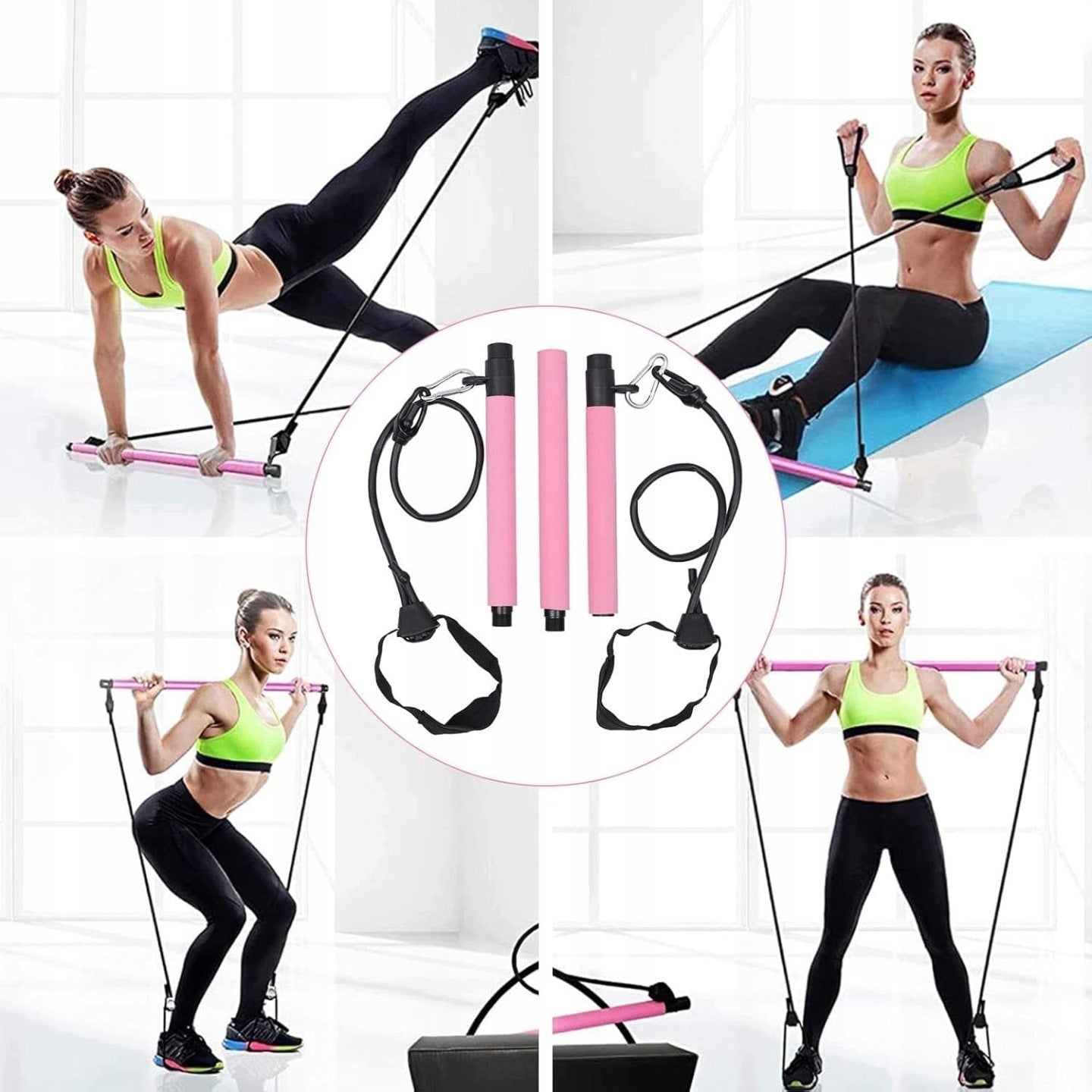 Pilates Tapes Exercise Set with Bar and Resistance Rubbers 2 Pieces Roses Manufacturer code Akc000549
