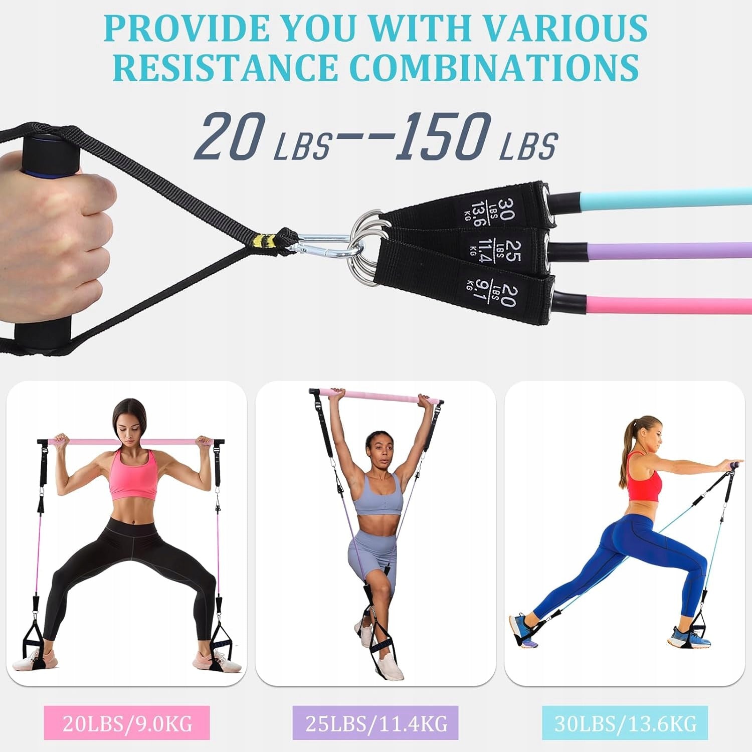 Pilates Training Set for Exercise Rubber Resistance Pilates Bar Manufacturer code Zestaw treningowy pilates