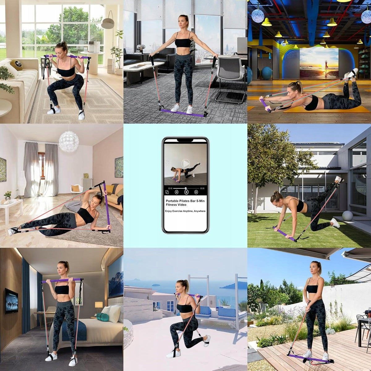 Pilates Training Set for Exercise Rubber Resistance Pilates Bar