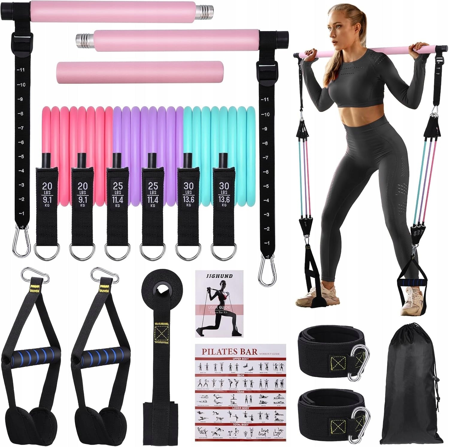 Pilates Training Set for Exercise Rubber Resistance Pilates Bar