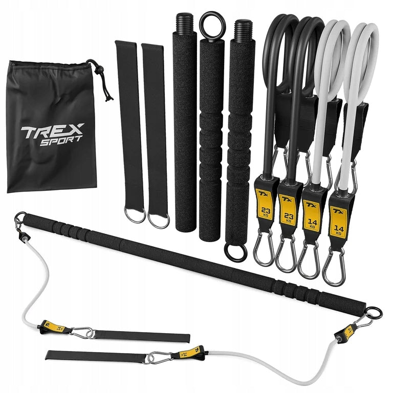 Pilates exercise bar stick 4x resistance rubber expanders + case Trex Sport