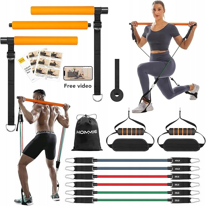 Pilates set Hommie bar 6 resistance bands up to 100 kg home training