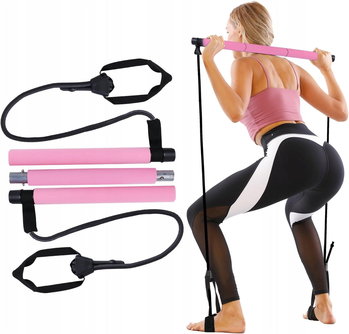 Pilates set, with adjustable resistance and portable Pilates stick