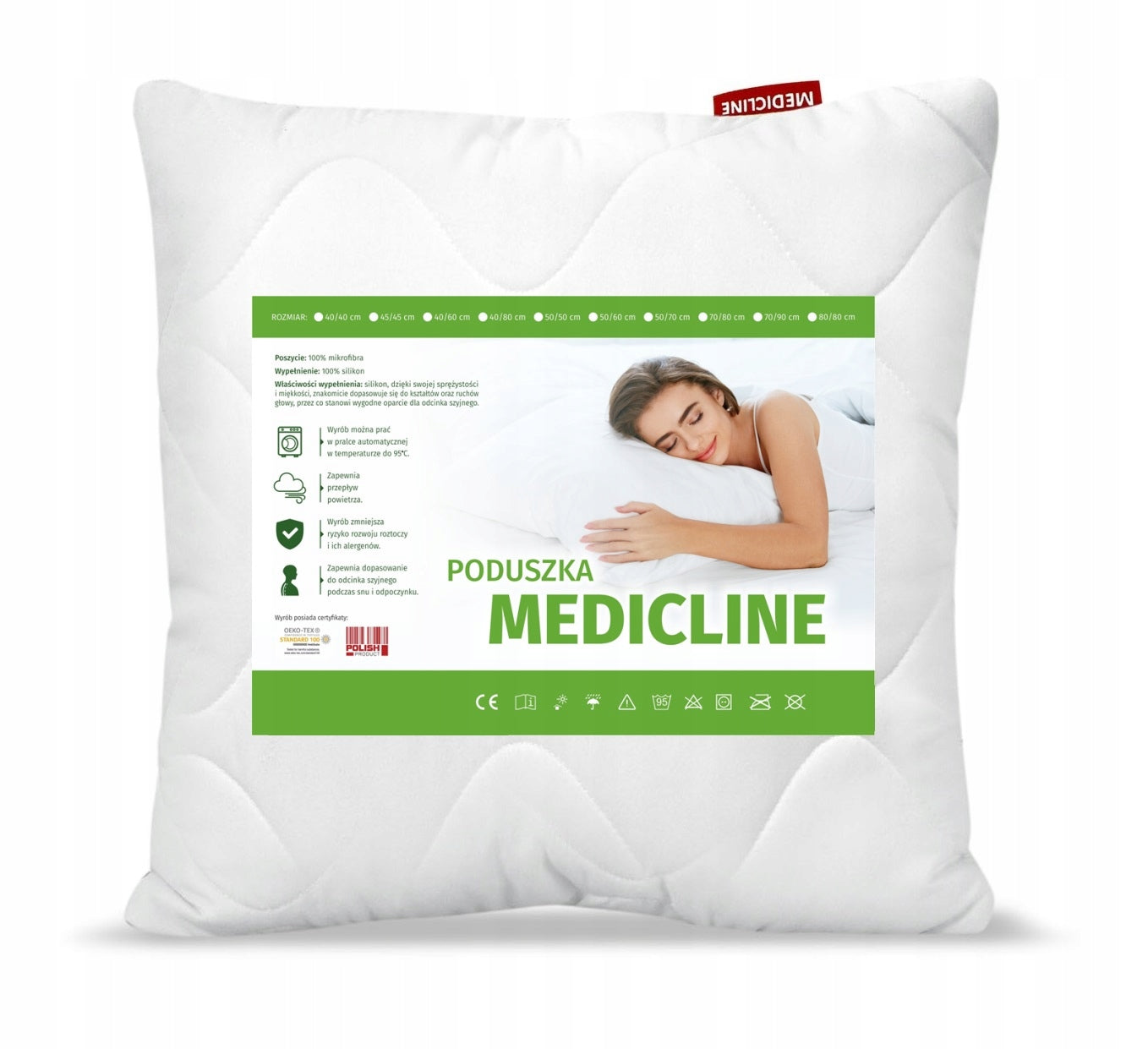 Pillow 40x40 cm Anti-allergic Quilted All-season Jasiek for sleeping