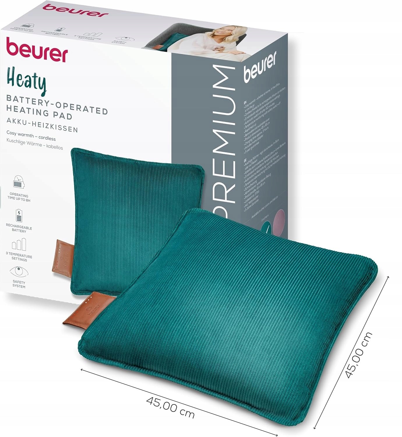 Pillow Beurer Heaty dark green wireless automatic shutdown Medical device type accessories for a medical device or a product without an intended medical purpose